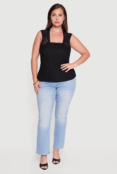 Plus Floral Lace Square Neck Blouse