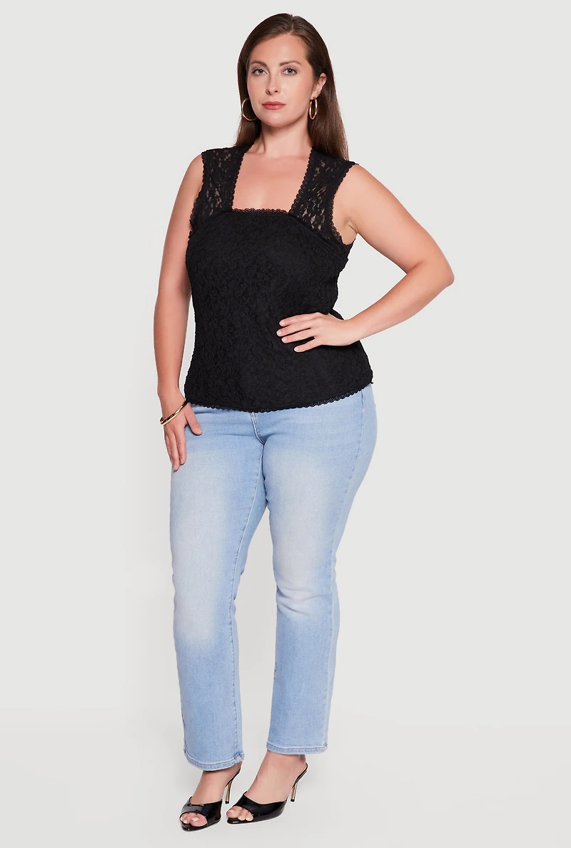 Plus Floral Lace Square Neck Blouse