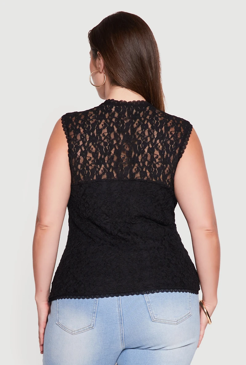 Plus Floral Lace Square Neck Blouse