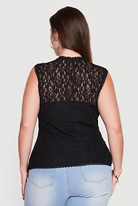 Plus Floral Lace Square Neck Blouse
