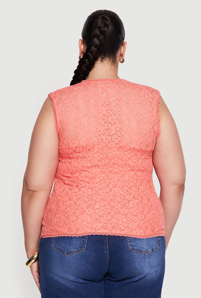 Plus Floral Lace Square Neck Blouse