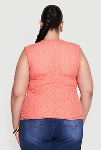Plus Floral Lace Square Neck Blouse
