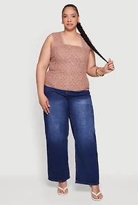 Plus Floral Lace Square Neck Blouse