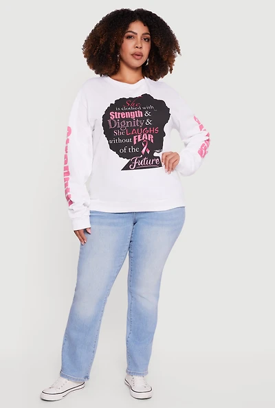 Womens Plus Strength and Dignity Graphic Sweatshirt, White,