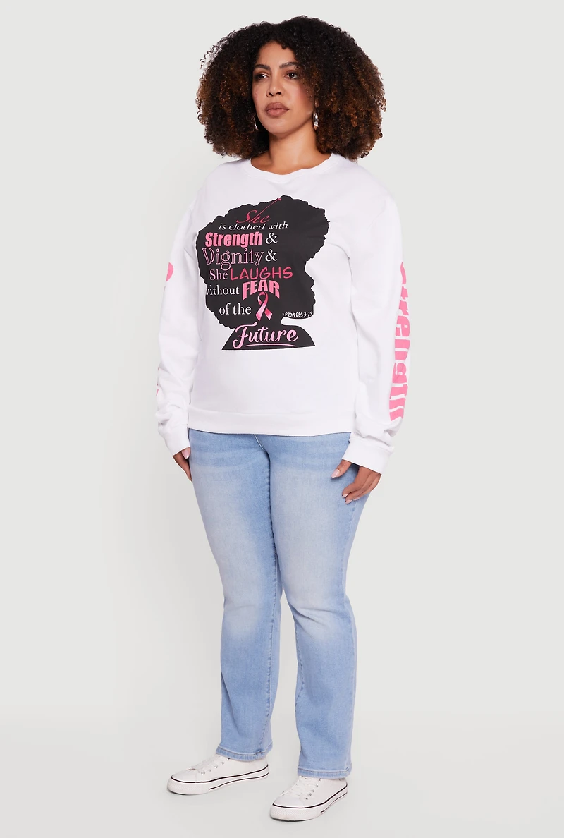 Womens Plus Strength and Dignity Graphic Sweatshirt, White,