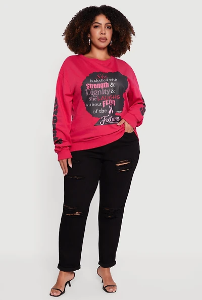 Womens Plus Size Strength and Dignity Graphic Sweatshirt, Pink, Size 1X
