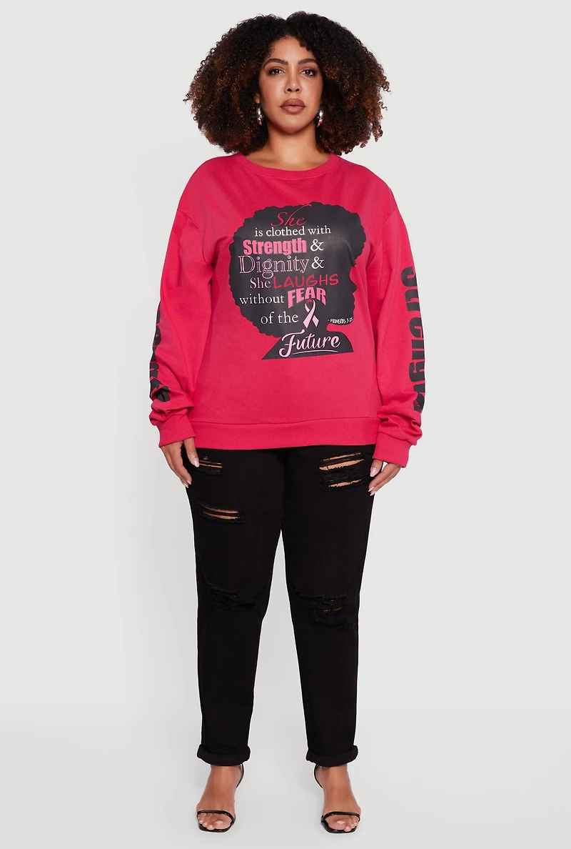 Womens Plus Size Strength and Dignity Graphic Sweatshirt, Pink, Size 3X