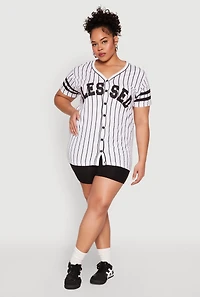 Womens Plus Size Blessed 1 Pinstripe Baseball Shirt, Multi, Size 2X