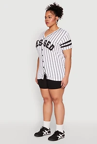 Womens Plus Size Blessed 1 Pinstripe Baseball Shirt, Multi, Size 2X