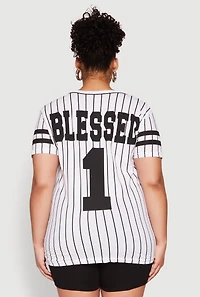 Womens Plus Size Blessed 1 Pinstripe Baseball Shirt, Multi, Size 2X