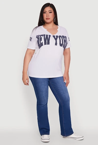 Womens Plus Size New York Graphic Print Tee, White, Size 1X
