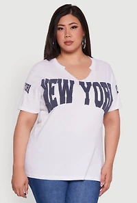 Womens Plus Size New York Graphic Print Tee, White, Size 2X