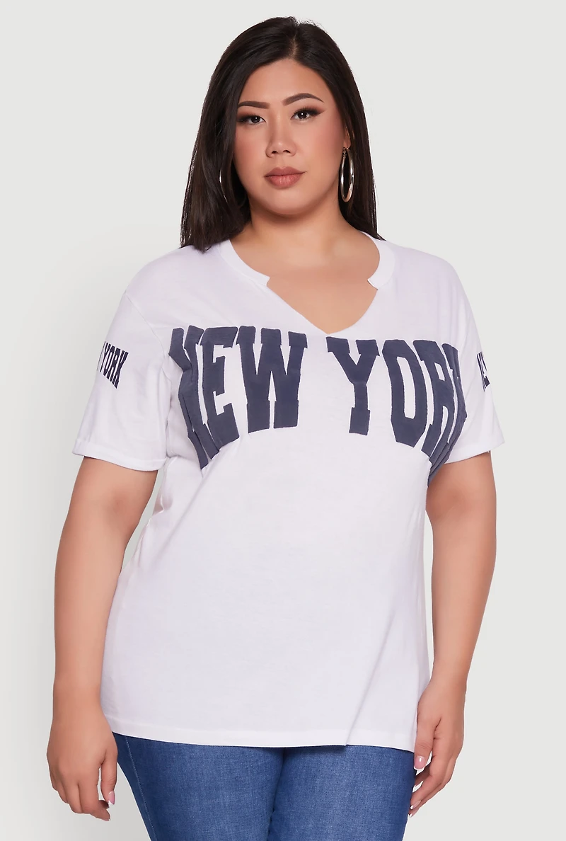 Womens Plus Size New York Graphic Print Tee, White, Size 1X