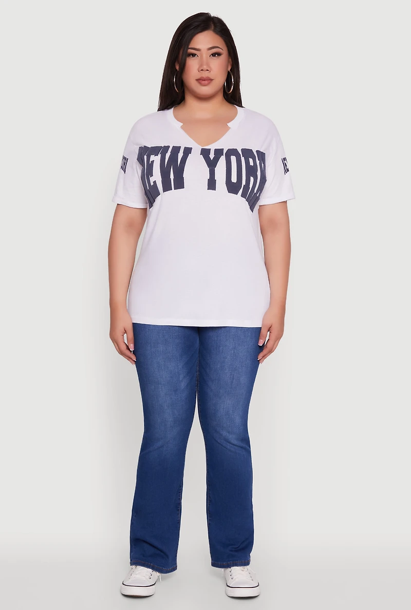 Womens Plus Size New York Graphic Print Tee, White, Size 1X