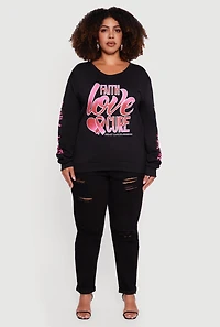 Womens Plus Size Faith Love Cure Graphic Sweatshirt, Black, Size 1X