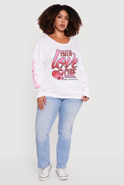 Womens Plus Size Faith Love Cure Graphic Sweatshirt, White, Size 2X
