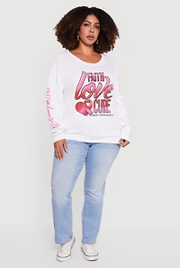 Womens Plus Size Faith Love Cure Graphic Sweatshirt, White, Size 2X