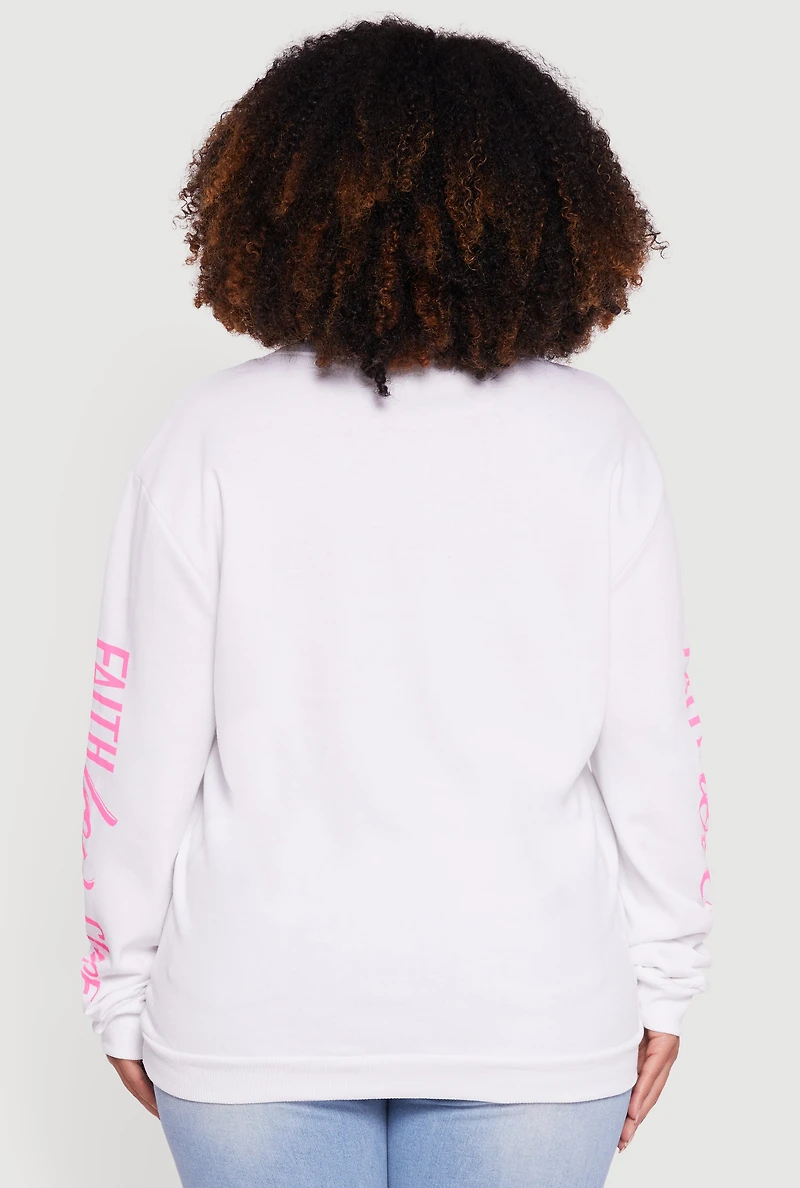 Womens Plus Size Faith Love Cure Graphic Sweatshirt, White, Size 2X