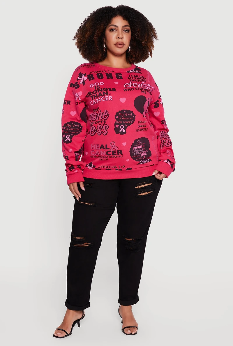 Womens Plus Size Assorted Breast Cancer Awareness Graphic Sweatshirt, Pink, Size 2X