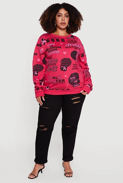 Womens Plus Size Assorted Breast Cancer Awareness Graphic Sweatshirt, Pink, Size 2X