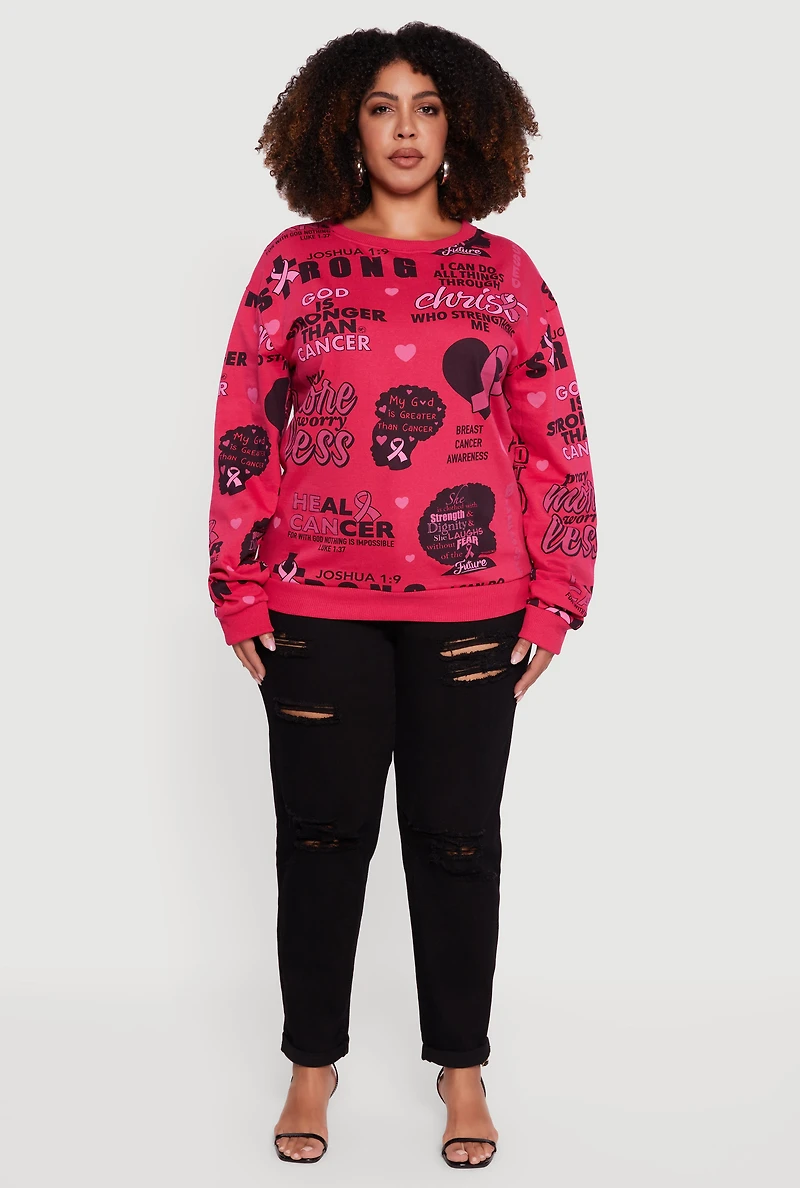 Womens Plus Size Assorted Breast Cancer Awareness Graphic Sweatshirt, Pink, Size 2X