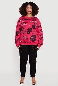 Womens Plus Size Assorted Breast Cancer Awareness Graphic Sweatshirt, Pink, Size 2X