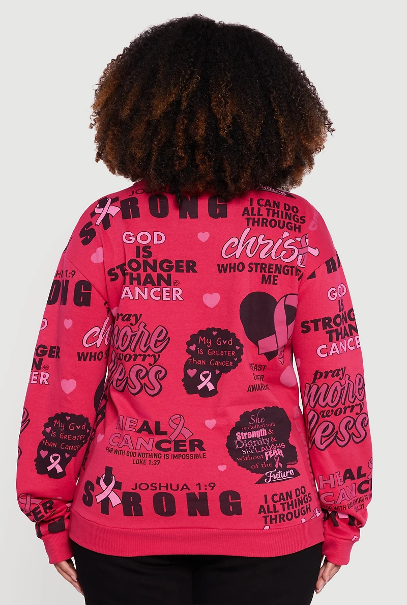 Womens Plus Size Assorted Breast Cancer Awareness Graphic Sweatshirt, Pink, Size 1X