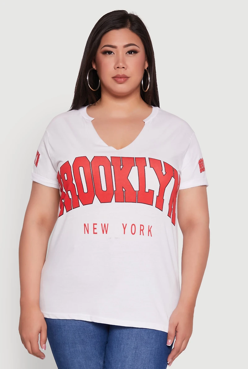 Womens Plus Size Brooklyn New York Graphic Print Tee, White, Size 3X