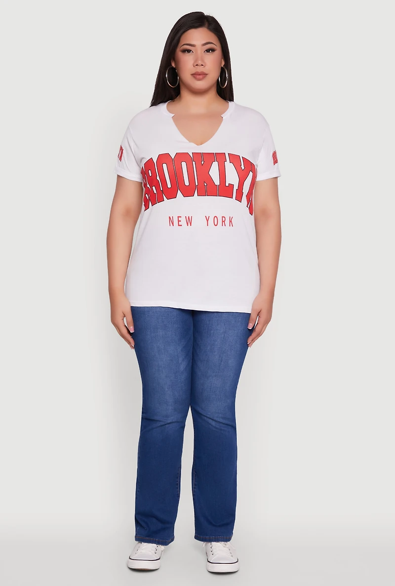 Womens Plus Size Brooklyn New York Graphic Print Tee, White, Size 3X