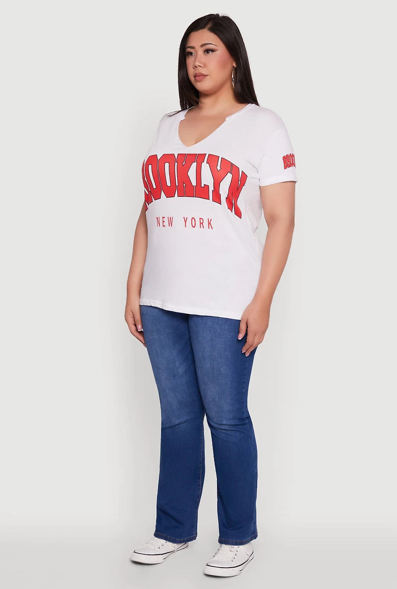 Womens Plus Size Brooklyn New York Graphic Print Tee, White, Size 2X