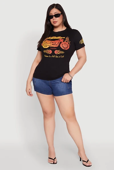 Womens Plus Size Vintage Motorcycle Graphic Tee, Black, Size 2X