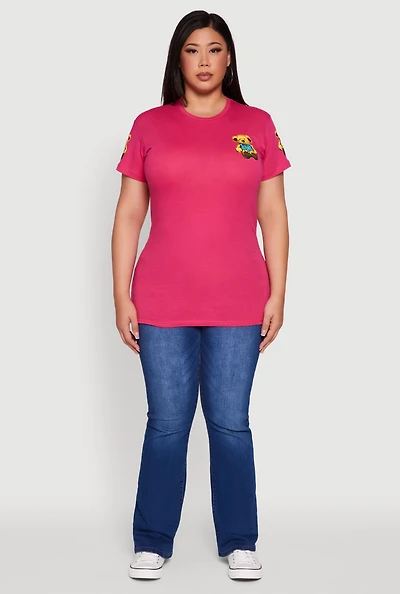Womens Plus Bye Bear Back Graphic Tee, Pink,