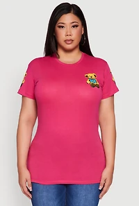 Womens Plus Bye Bear Back Graphic Tee, Pink,
