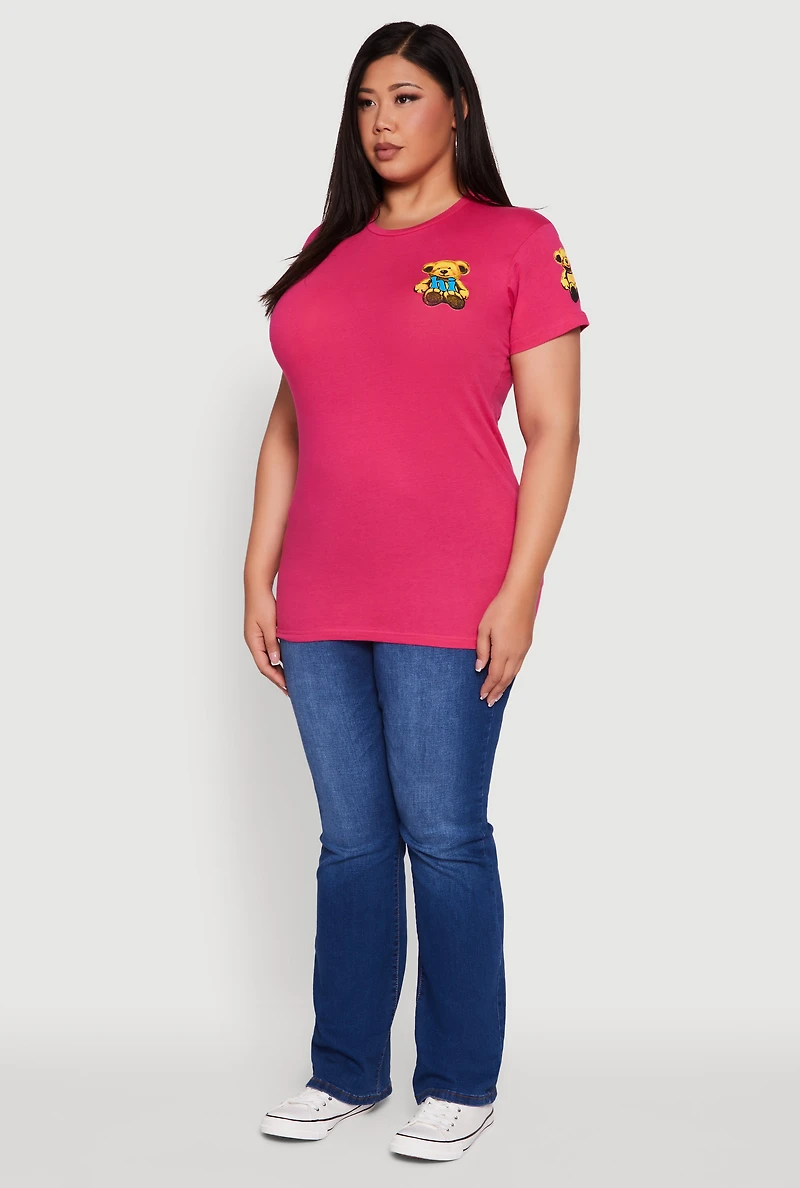 Womens Plus Size Bye Bear Back Graphic Tee, Pink, Size 2X