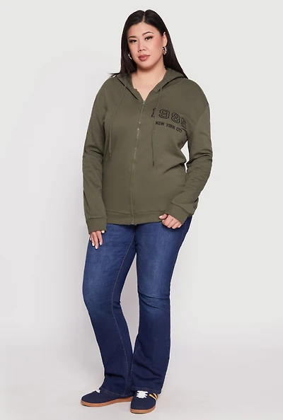 Plus 1985 New York City Bear Zip Front Hoodie