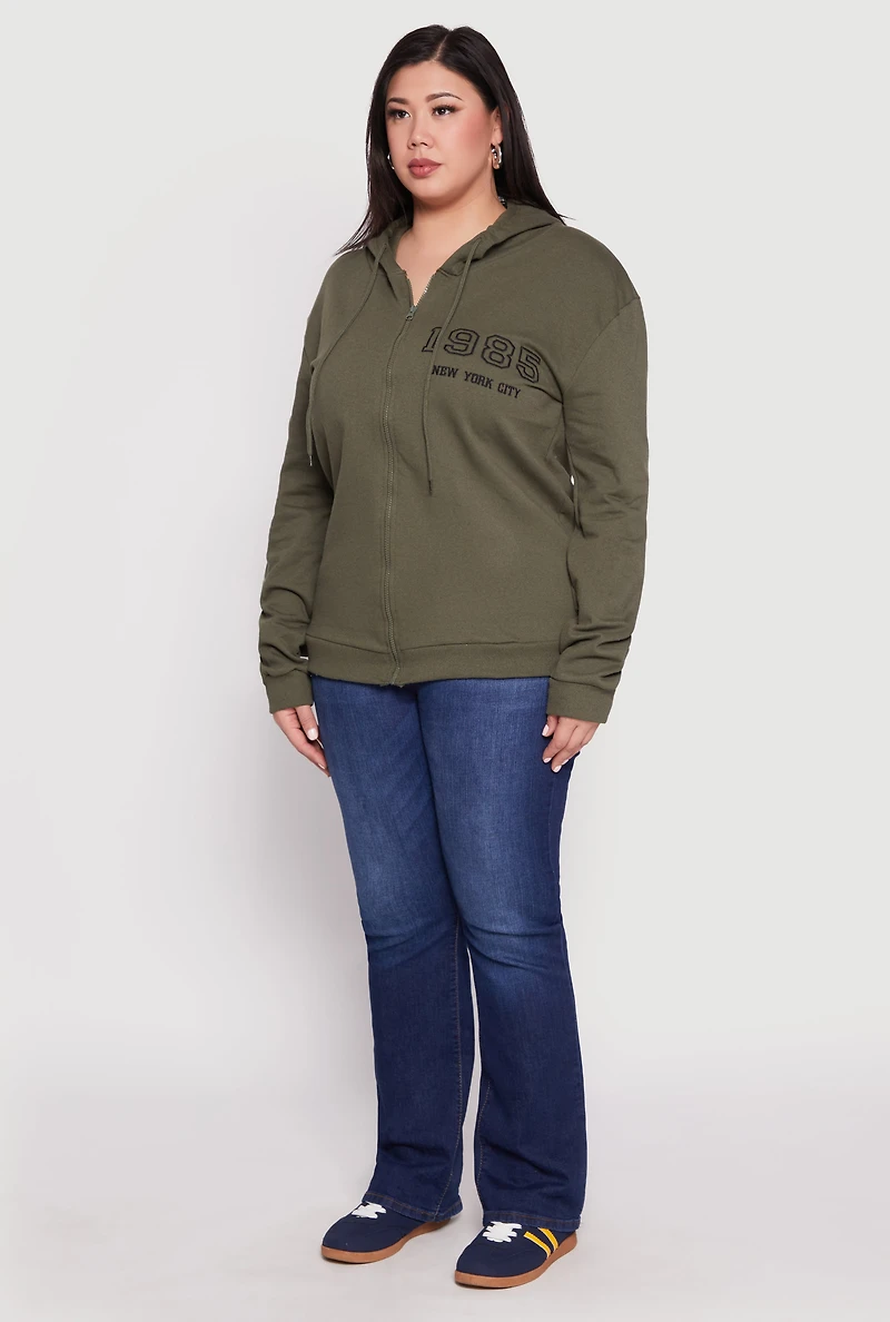 Plus 1985 New York City Bear Zip Front Hoodie