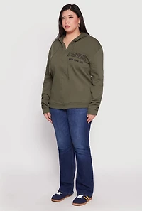Plus 1985 New York City Bear Zip Front Hoodie