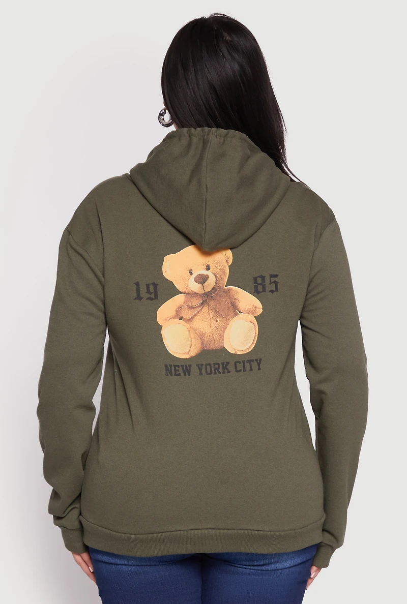 Plus 1985 New York City Bear Zip Front Hoodie