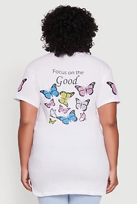 Womens Plus Size Think Positive Butterfly Graphic Tunic Tee, White, Size 1X