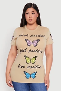 Womens Plus Think Positive Butterfly Graphic Tunic Tee,