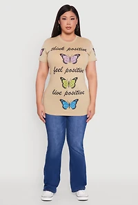 Womens Plus Think Positive Butterfly Graphic Tunic Tee,