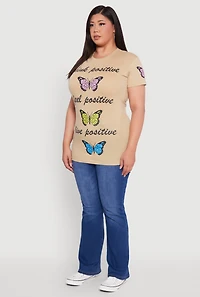 Womens Plus Think Positive Butterfly Graphic Tunic Tee,
