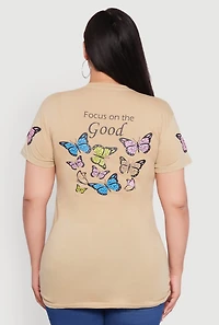 Womens Plus Think Positive Butterfly Graphic Tunic Tee,