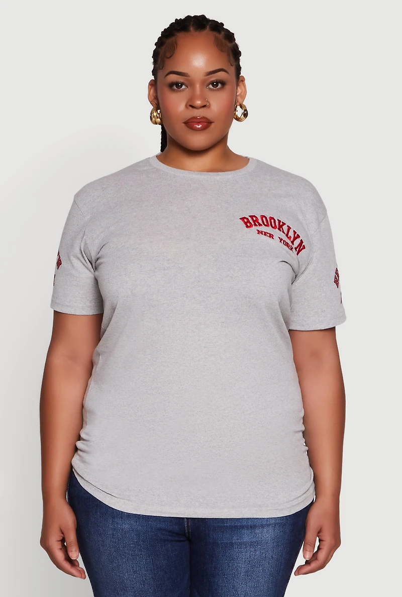 Womens Plus Brooklyn New York Crew Neck Short Sleeve Top,