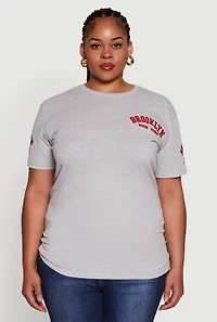 Womens Plus Size Brooklyn New York Crew Neck Short Sleeve Top, Grey, Size 1X