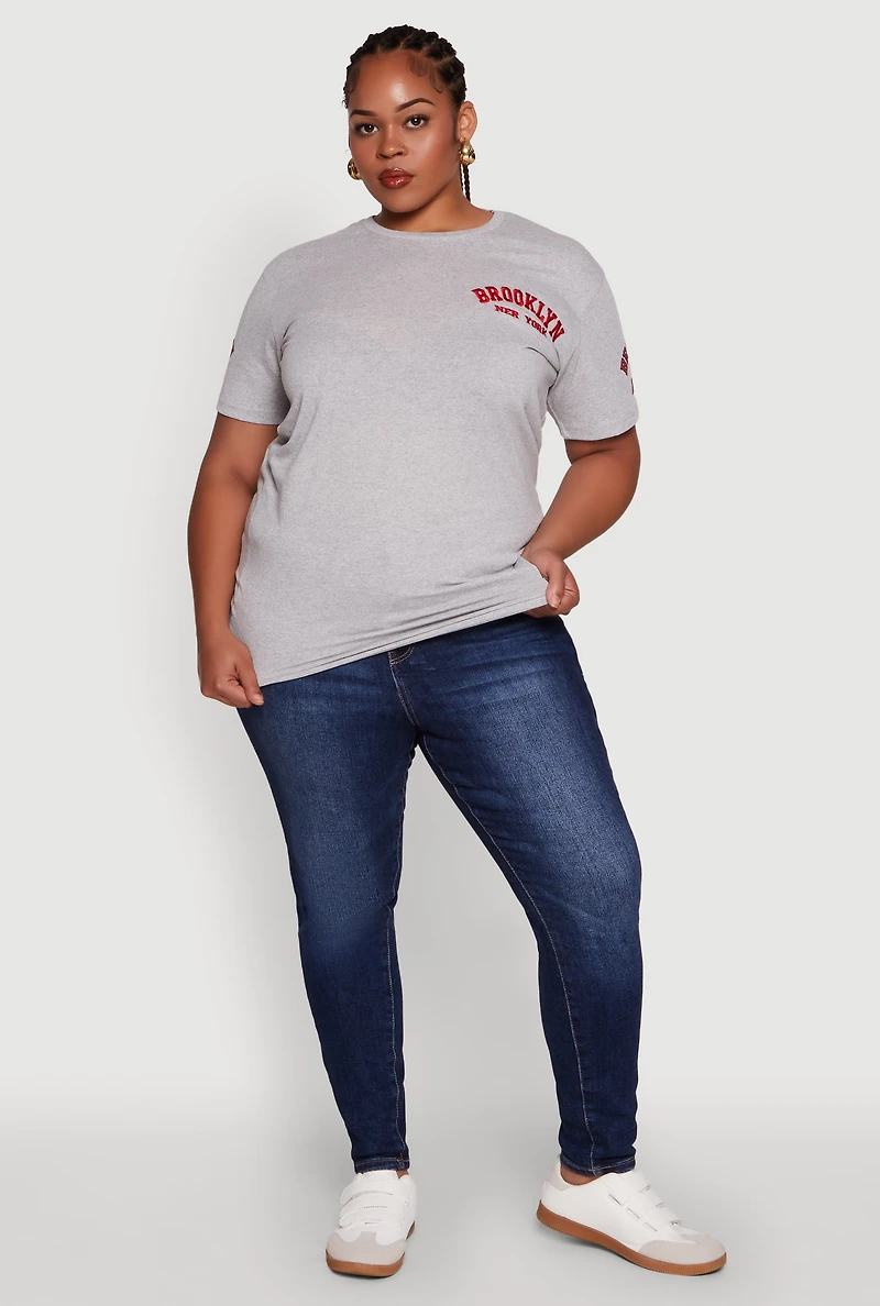Womens Plus Brooklyn New York Crew Neck Short Sleeve Top,