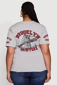 Womens Plus Size Brooklyn New York Crew Neck Short Sleeve Top, Grey, Size 1X