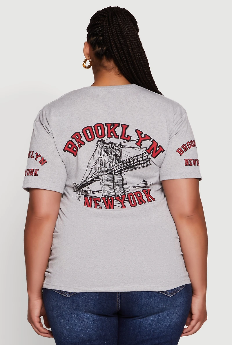 Womens Plus Brooklyn New York Crew Neck Short Sleeve Top,