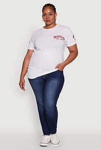 Womens Plus Brooklyn New York Crew Neck Short Sleeve Top, White,