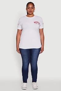 Womens Plus Brooklyn New York Crew Neck Short Sleeve Top, White,